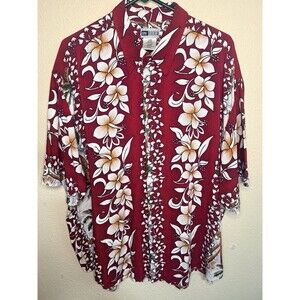 Untied Men's Hawaiian Rayon Shirt Size 2XL VTG Red Floral Vacation Beach Resort
